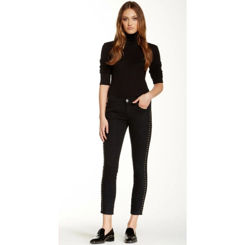 NWT Current/Elliot studs rock black skinny jeans cropped ankle,sz.25